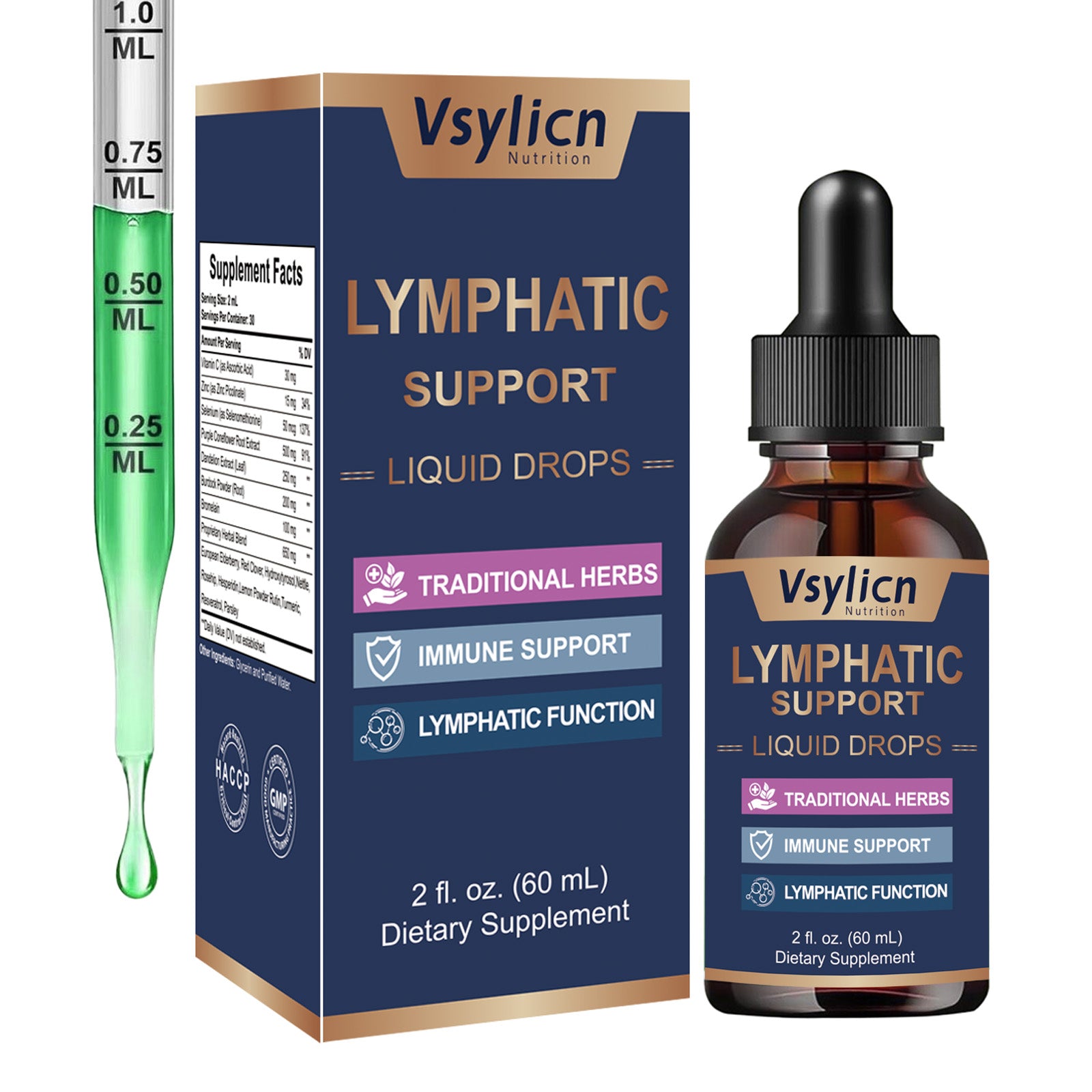 Organic Lymphatic System Supplement Drops For Reduce Swelling, Lymphatic Support