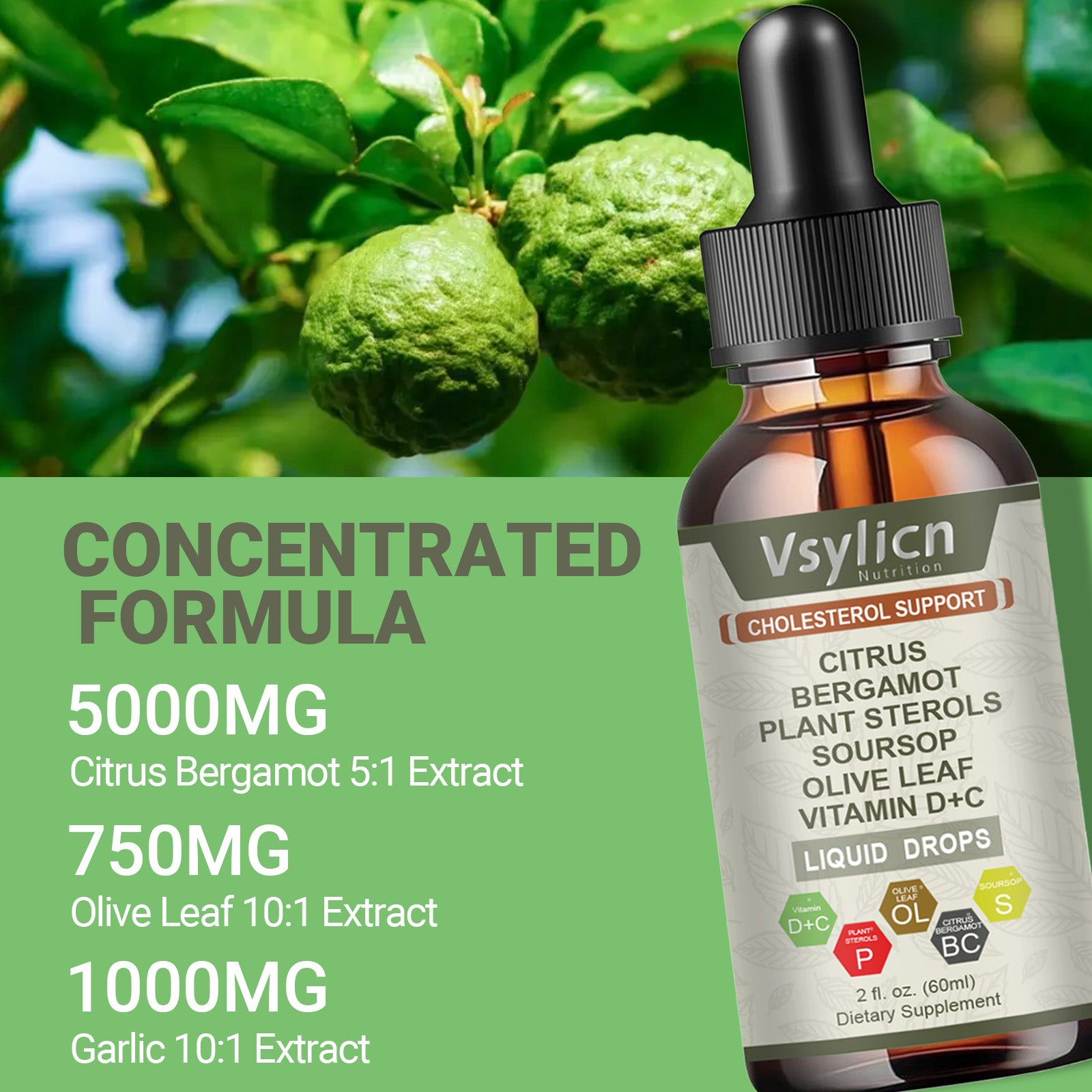 Citrus Bergamot Liquid Drops 60ml Vegan Lower Cholesterol Levels w/ Soursop