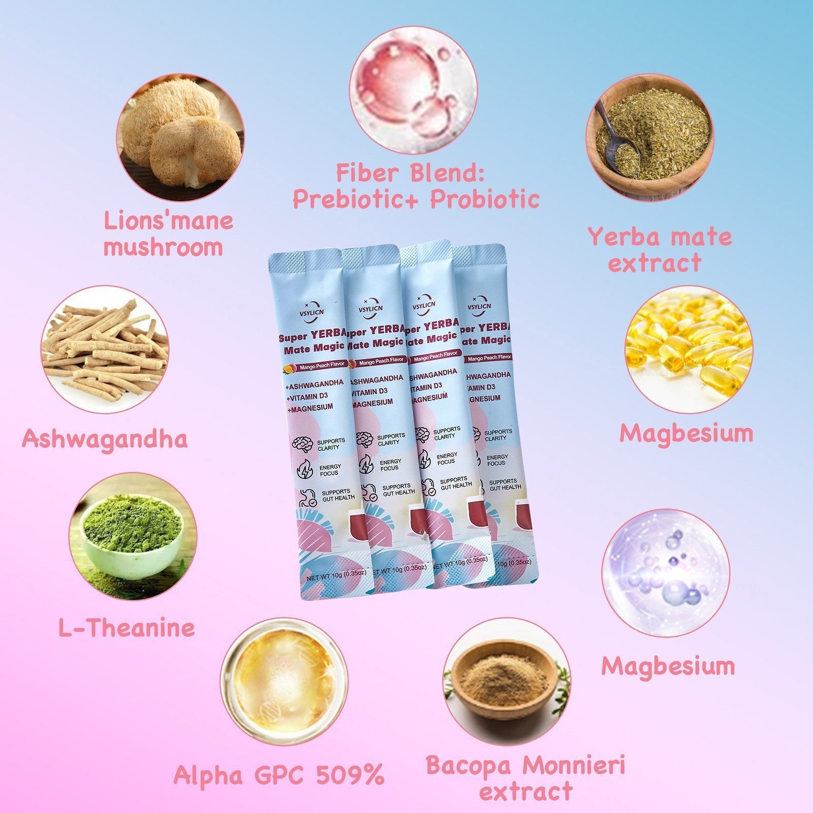 Yerba Magic Yerba Mate Instant Tea Powder, For Detox & Gut Health, Peach Mango