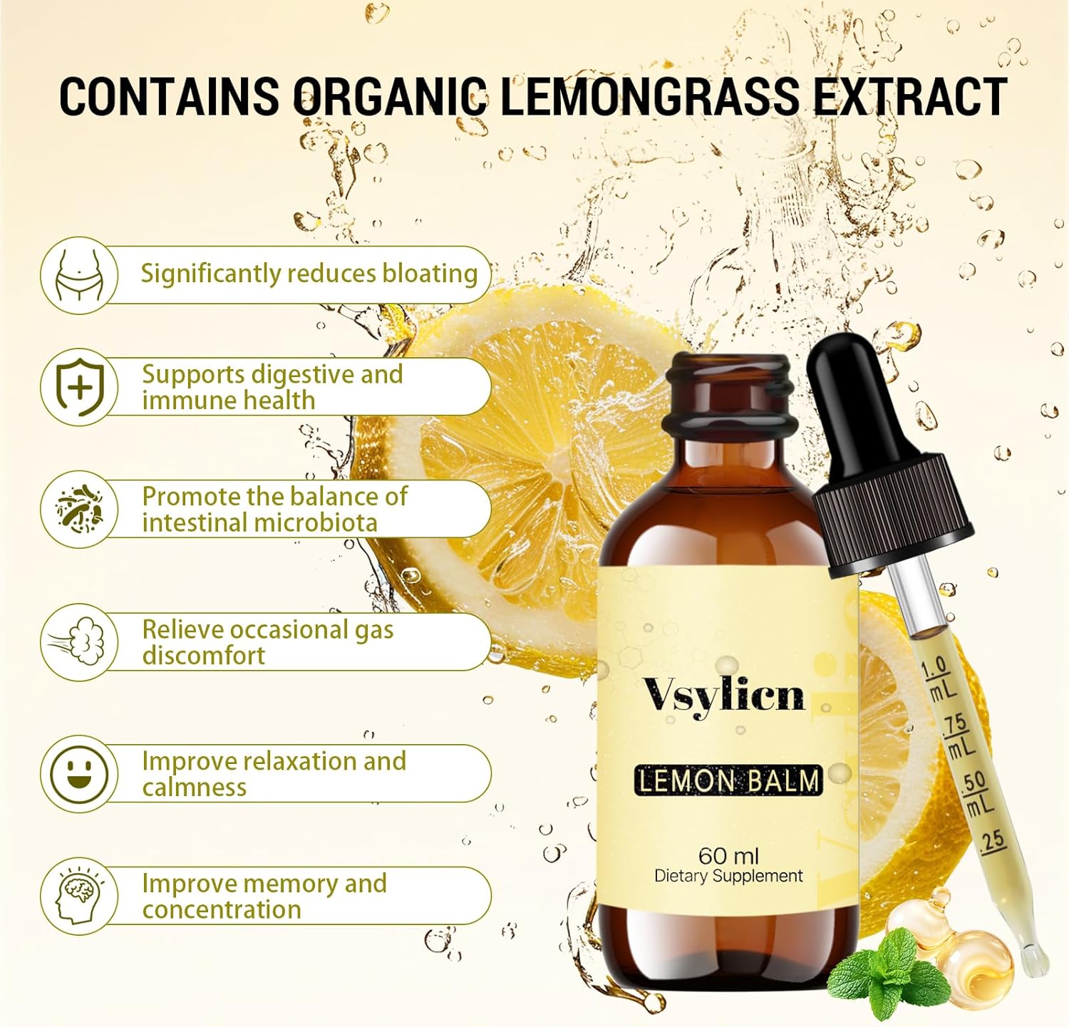 Lemon Balm Extract, 60 Servings 2 Months Supply - High Strength for Anxiety, SleepLemon Balm Extract, 60 Servings 2 Months Supply - High Strength for Anxiety, Sleep Support Supplement - Can be Used in Tea – Alcohol & Gluten Free, Non-GMO, Vegan (60 ml)