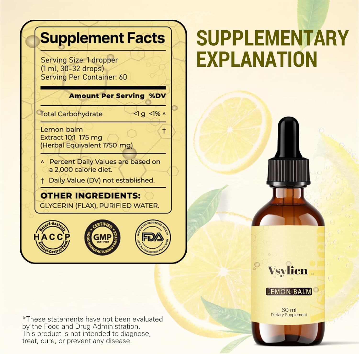 Lemon Balm Extract, 60 Servings 2 Months Supply - High Strength for Anxiety, SleepLemon Balm Extract, 60 Servings 2 Months Supply - High Strength for Anxiety, Sleep Support Supplement - Can be Used in Tea – Alcohol & Gluten Free, Non-GMO, Vegan (60 ml)