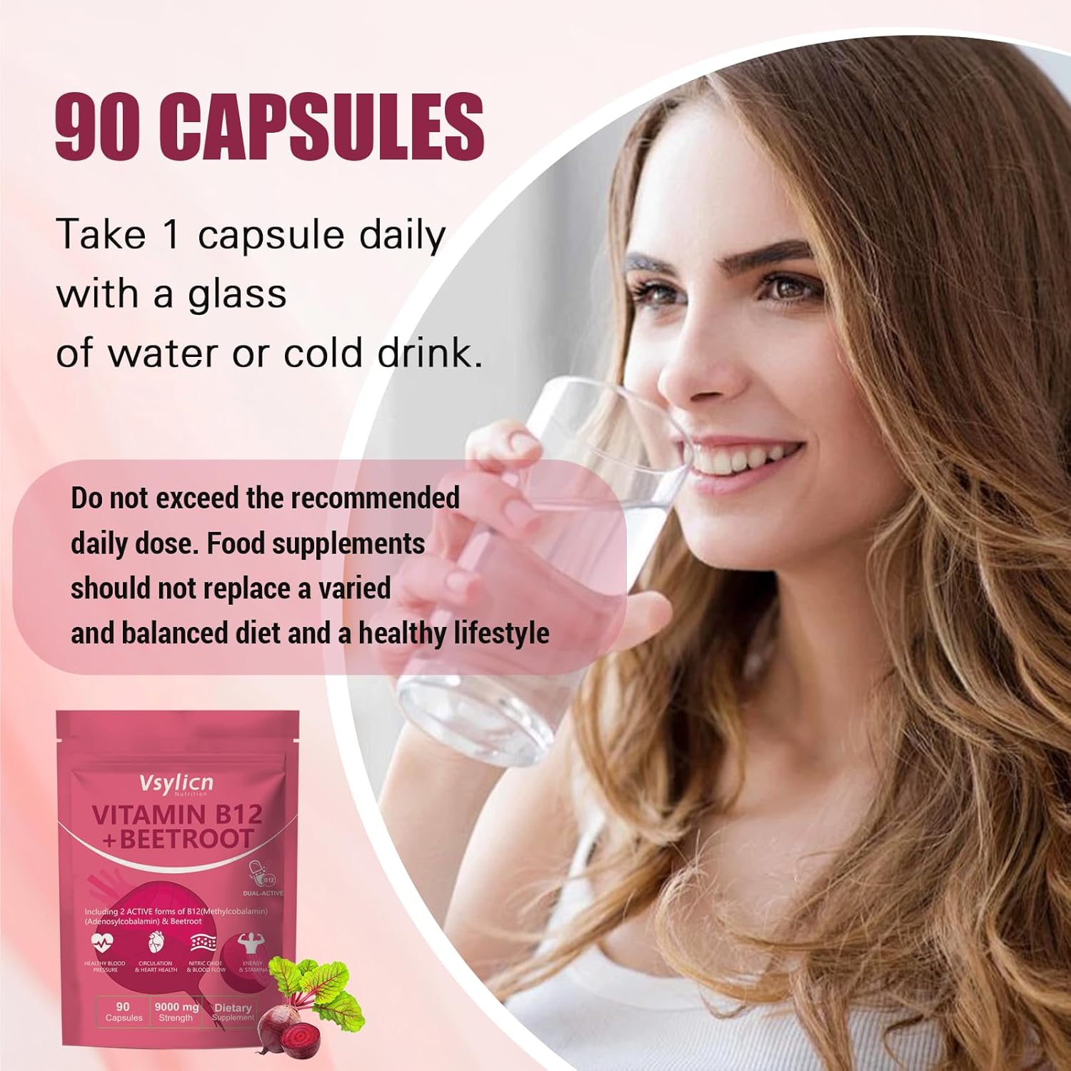 Organic Beetroot Extract Capsules 9000mg - High Strength Beetroot Supplement - 90 Vegan Capsules - 1000mcg Dual B12 (Methylcobalamin & Adenosylcobalamin) – Energy & Immune Support