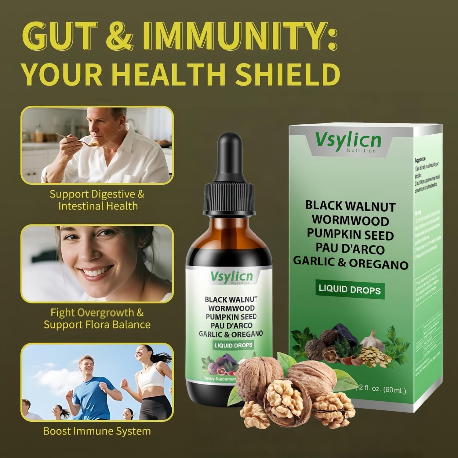 Wormwood Black Walnut Clove Drops for Parasite Cleanse & Gut Health | Support Colon Detox for Humans Health Intestinal | for Detox Cleanse and Digestive Well-Being | 60ml Vegan Drop