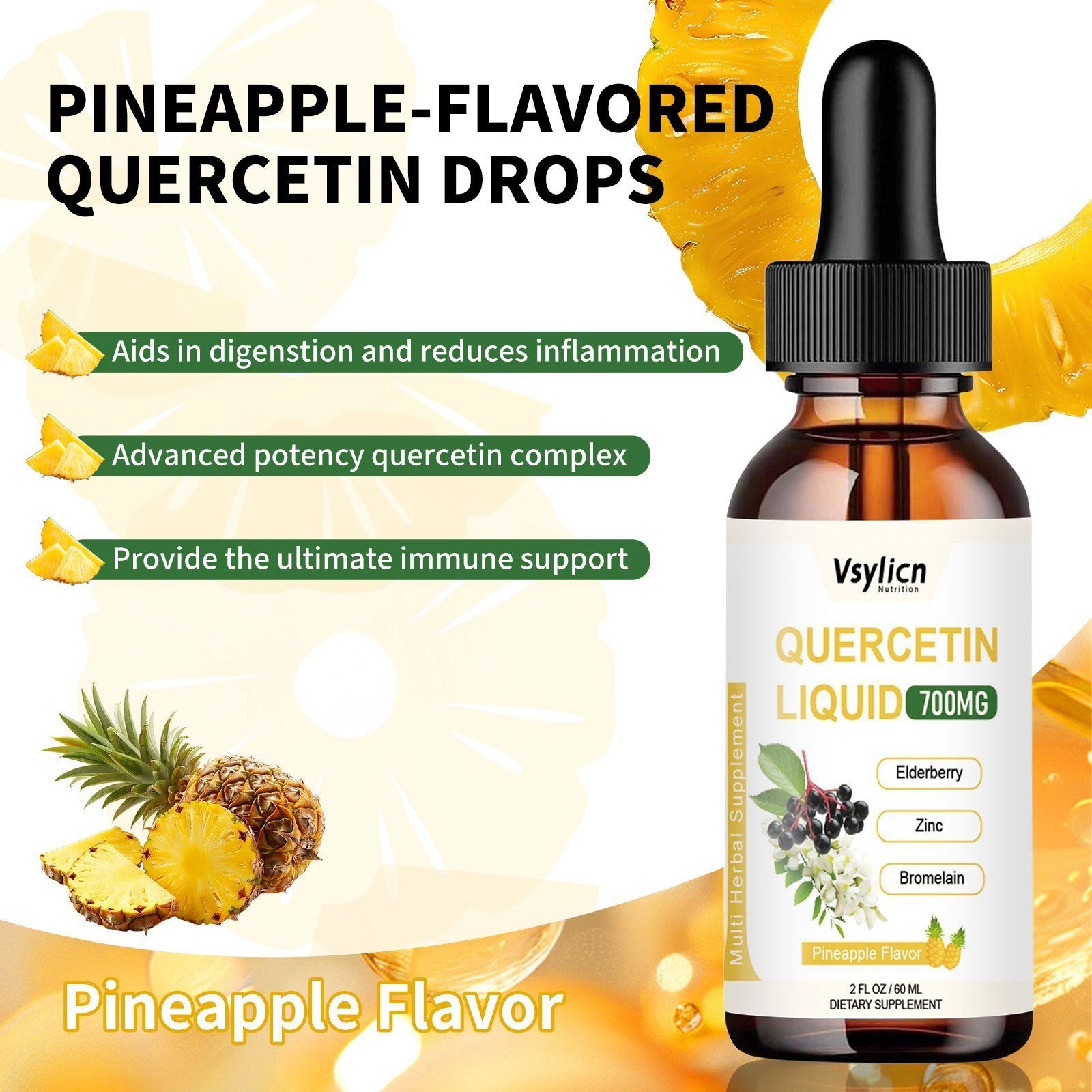 Liposomal Quercetin with Bromelain Liquid Drops 60ml Antioxidant &Immune Support