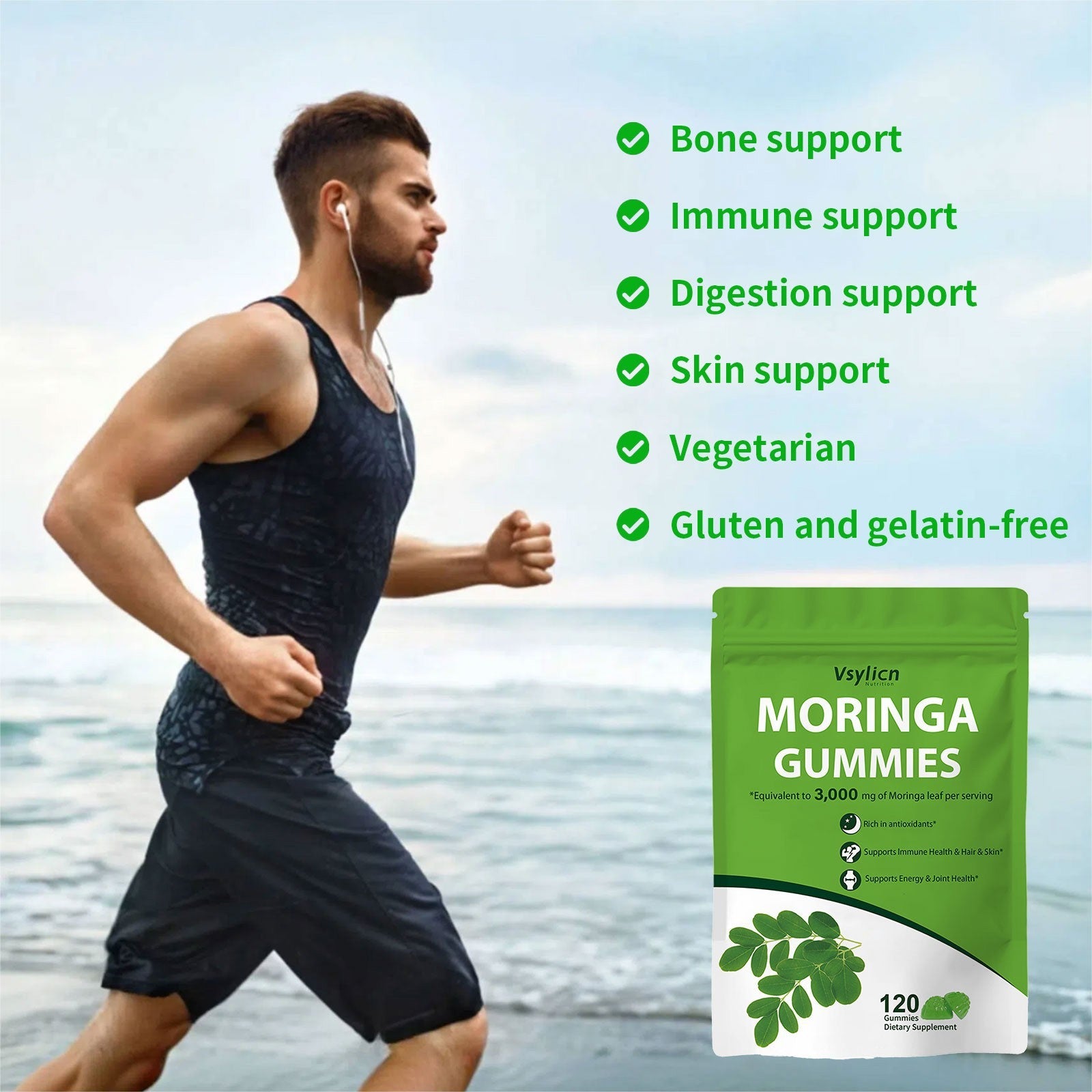120 Moringa Gummies 3000mg,High Strength Moringa Leaf Extract,Antioxidant Supply