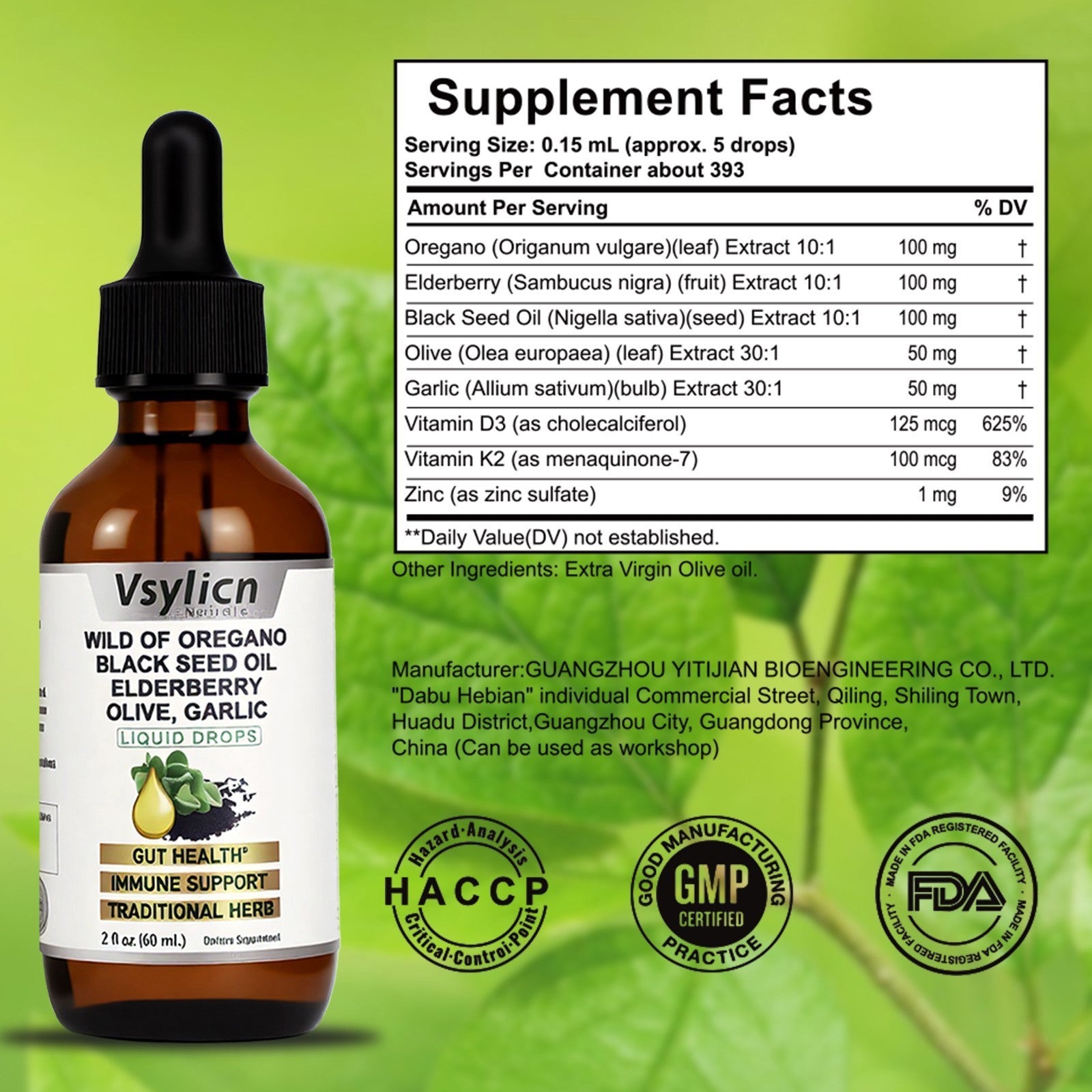 Oil of Oregano Drops 84% Carvacrol Immune Function Support Gut Health Detox Clea