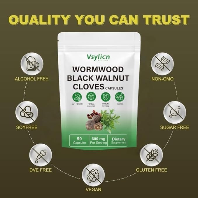 Detox Support Supplement - Wormwood Black Walnut and Clove Cleanse for Humans - 90 Capsules - High Strength Colon & Candida Cleanse - Gut Health Support - Natural Herbs Supplement