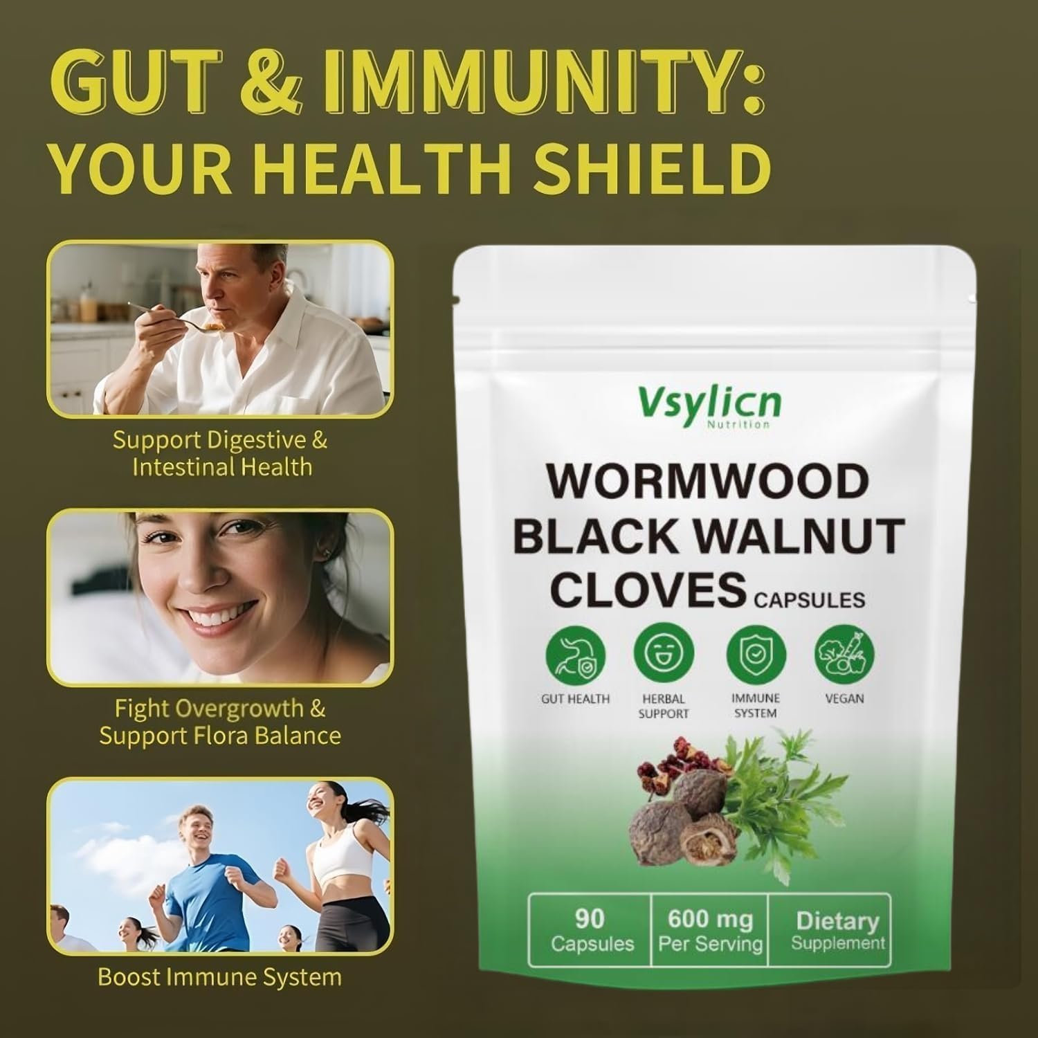 Detox Support Supplement - Wormwood Black Walnut and Clove Cleanse for Humans - 90 Capsules - High Strength Colon & Candida Cleanse - Gut Health Support - Natural Herbs Supplement