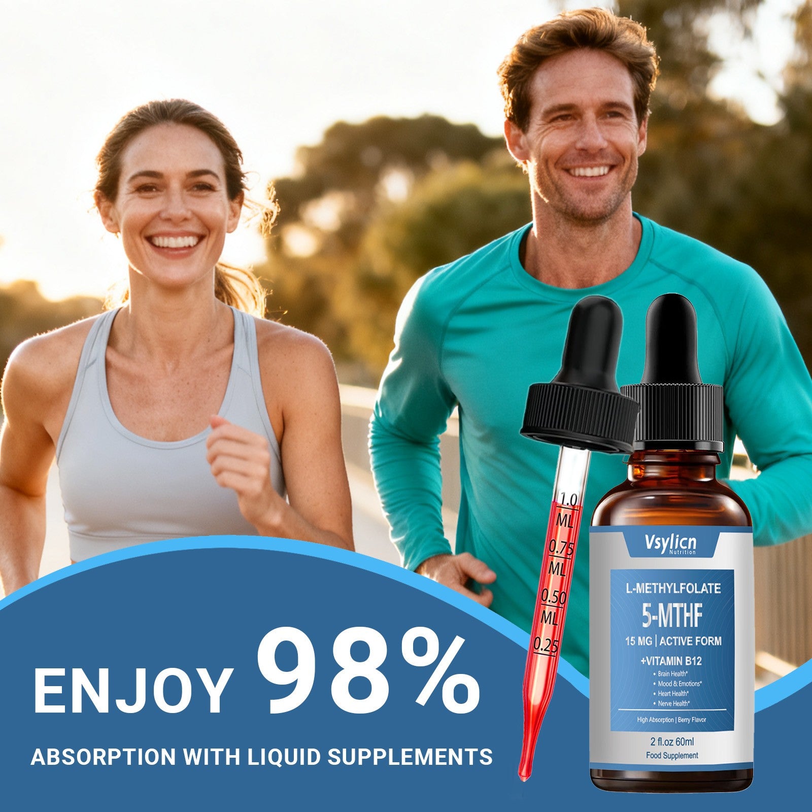 15mg L-Methylfolate & 1000mcg B12 Drop - for Brain, Nerve & Mood Support 60ml