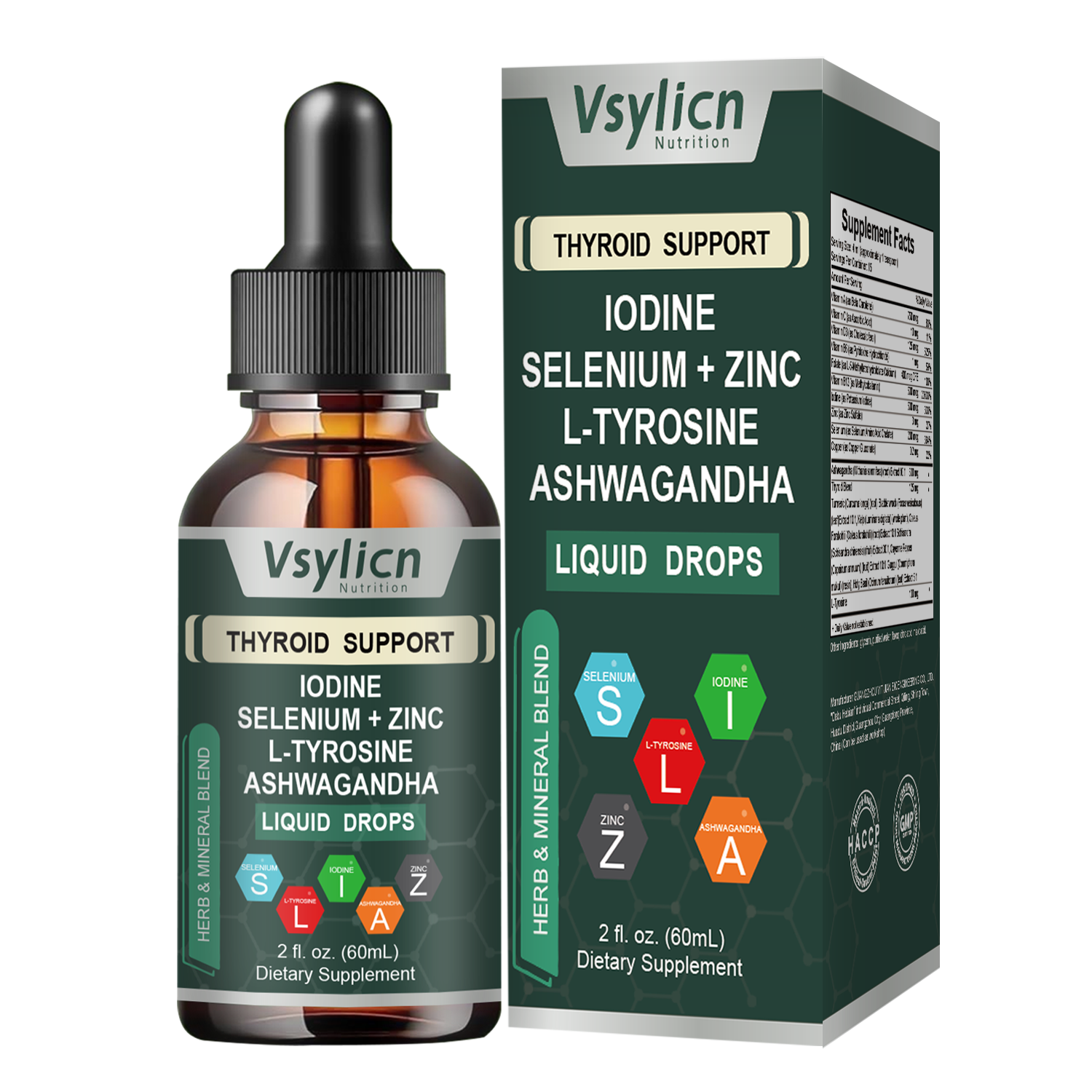 Iodine Selenium Zinc Thyroid Drops with L-Tyrosine & Ashwagandha for Energy 60ml