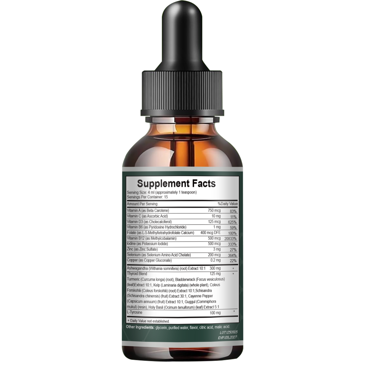 Iodine Selenium Zinc Thyroid Drops with L-Tyrosine & Ashwagandha for Energy 60ml