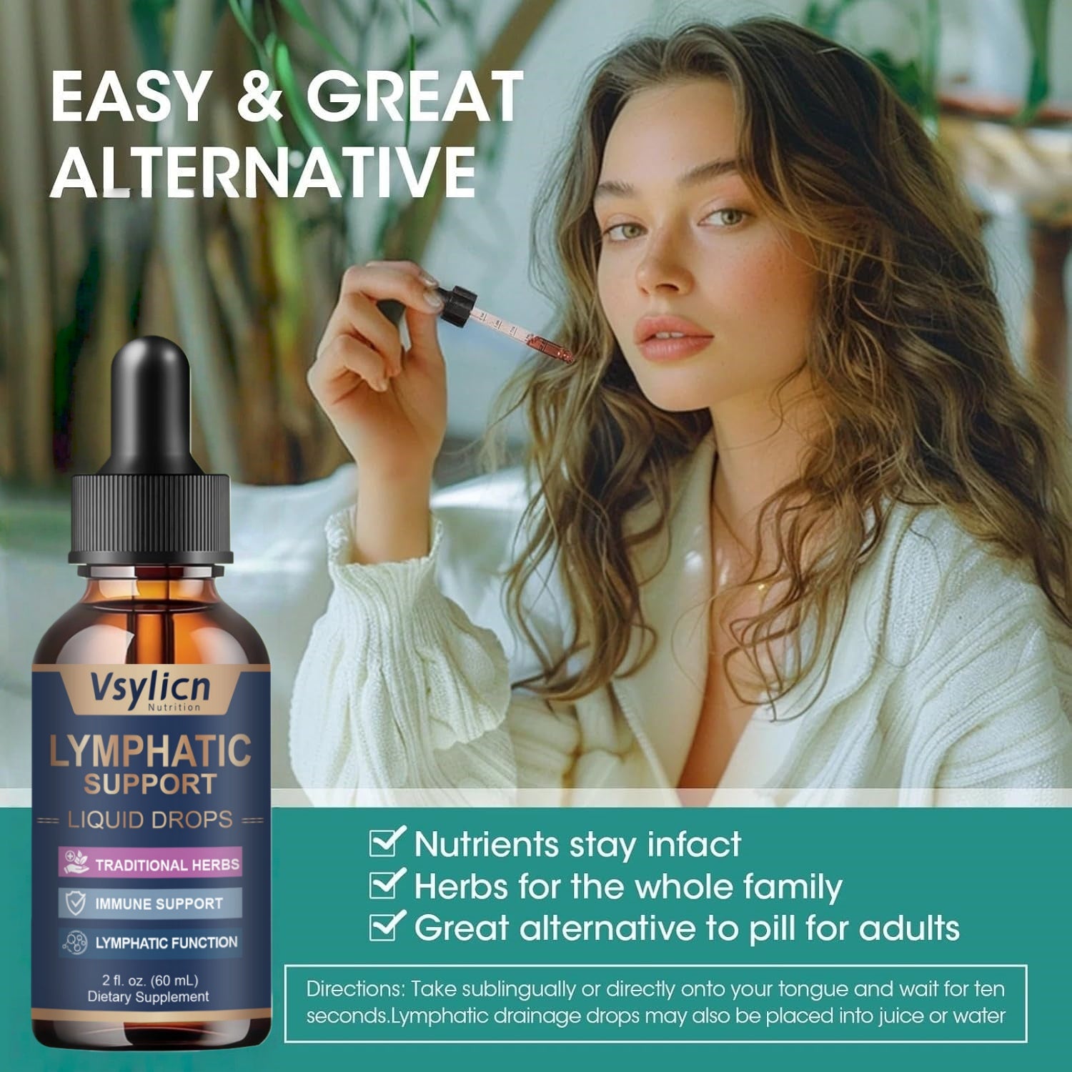 Organic Lymphatic System Supplement Drops For Reduce Swelling, Lymphatic Support