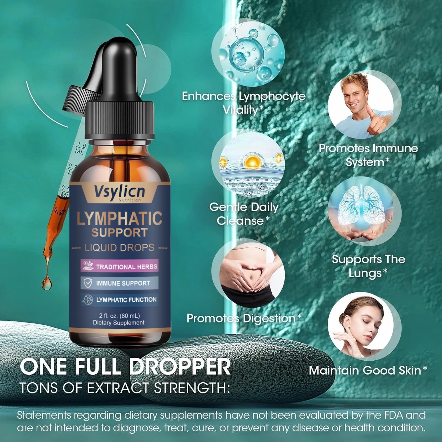 Organic Lymphatic System Supplement Drops For Reduce Swelling, Lymphatic Support