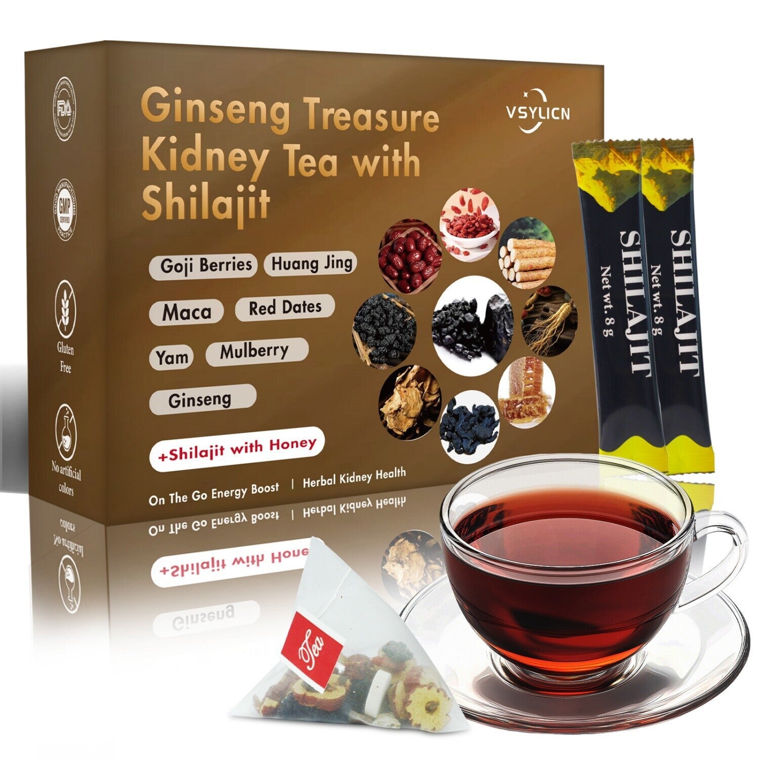 Organic Formula Ginseng Five Treasure Tea, Kidney Tea Chinese Herbal Tea for Men