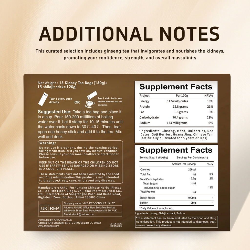 Organic Formula Ginseng Five Treasure Tea, Kidney Tea Chinese Herbal Tea for Men